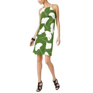 Alfani Printed Halter Dress – Green Large Leaf (Size 2)